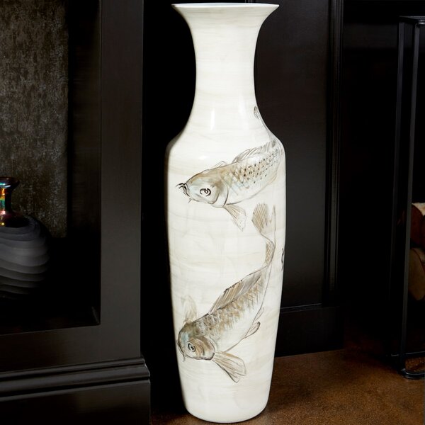 Cyan Design Playing KOI Vase Tan Ivory Brown/Beige/Tan Ceramic