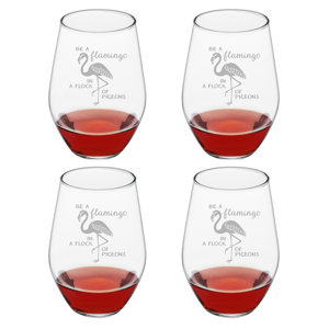 Be a Flamingo 19 oz. Stemless Wine Glass (Set of 4)