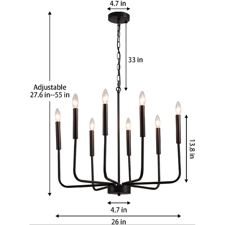 26in Industrial Rustic Chandeliers for Dining Room Kitchen Island Living Room Foyer Farmhouse Chandelier Light Fixtures Ceiling Hanging 6 Lights Modern Candle Matte Black Ceiling Light Fixture
