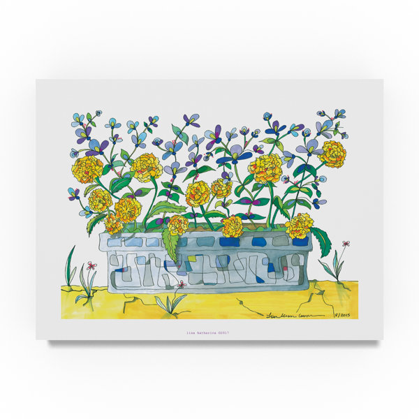 Trademark Art Marigolds And Walvia And Weed Acrylic Painting