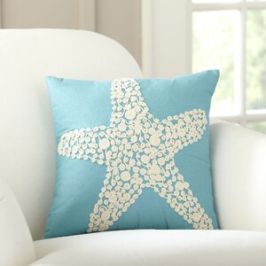 Sea Star Embellished Cotton Throw Pillow Cover