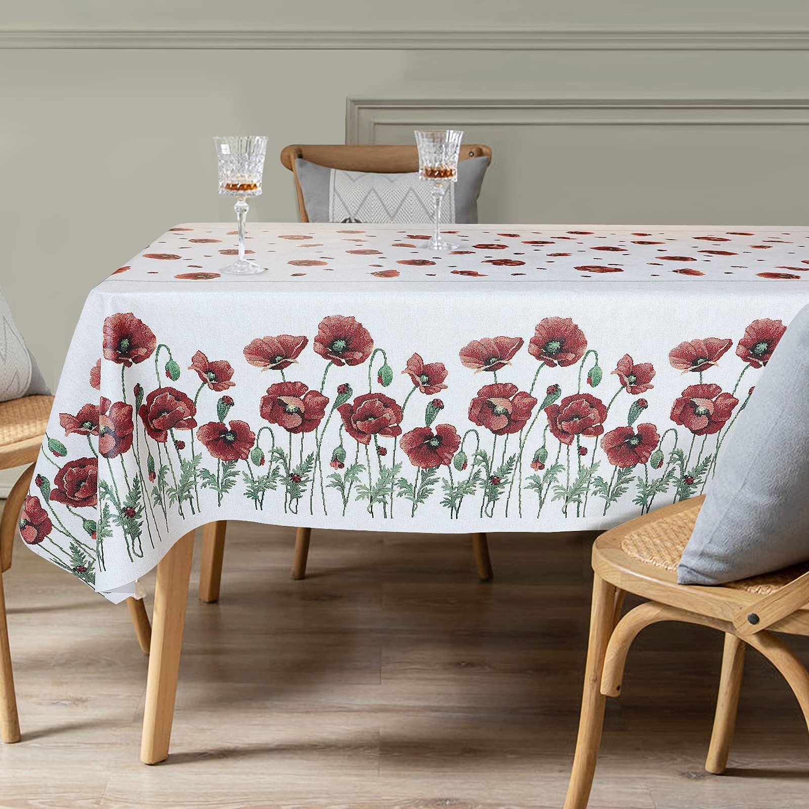 100% Polyester Table Cloth Rectangular Dustproof for Picnic,Flower 55inch 