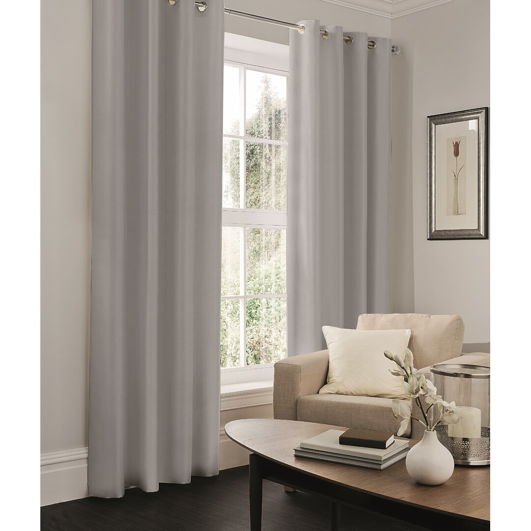 Gc Gaveno Cavailia Silk Sheen Eyelet Curtain 66X54 Silver 100% Polyester Ring Top Fully Lined Drapes