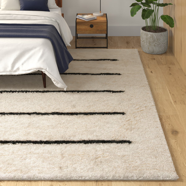 Kourtnee Striped Hand Knotted Wool Ivory Black Area Rug Reviews Allmodern