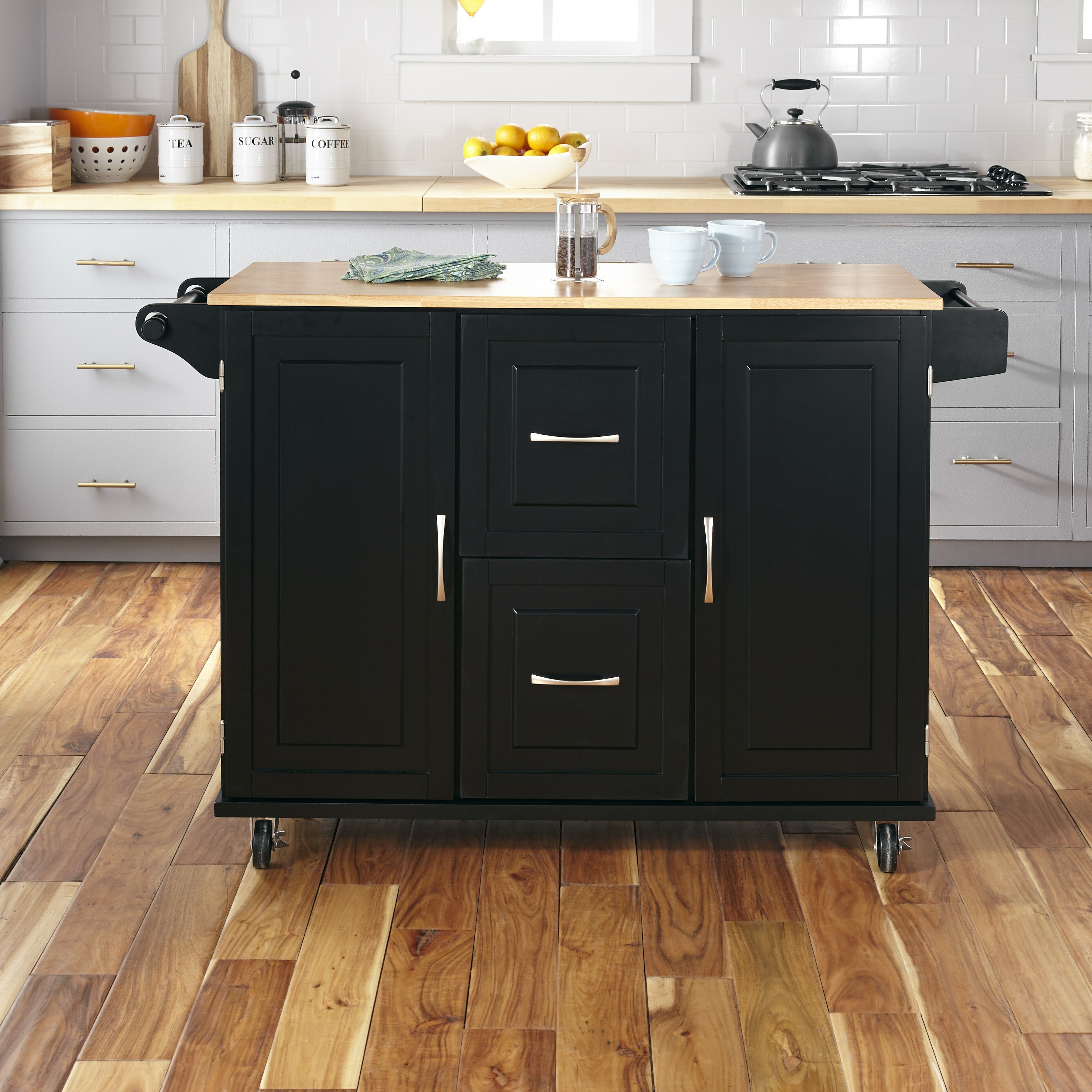 Aftonshire 44.5'' Wide Rolling Kitchen Island with Solid Wood Top