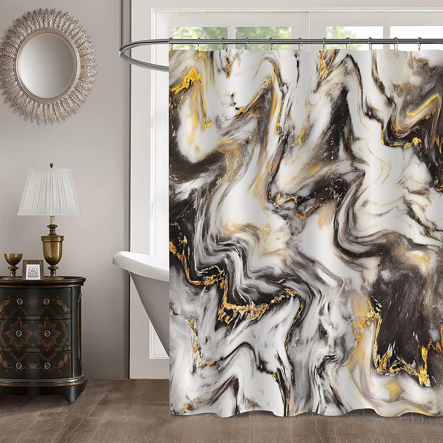 Gibelle Small Stall Shower Curtain 36 x 72 Modern Luxury Art Waterproof Fabric Shower Curtain for Bathroom Decor Half Narrow Abstract Black Gold Marble Shower Curtain