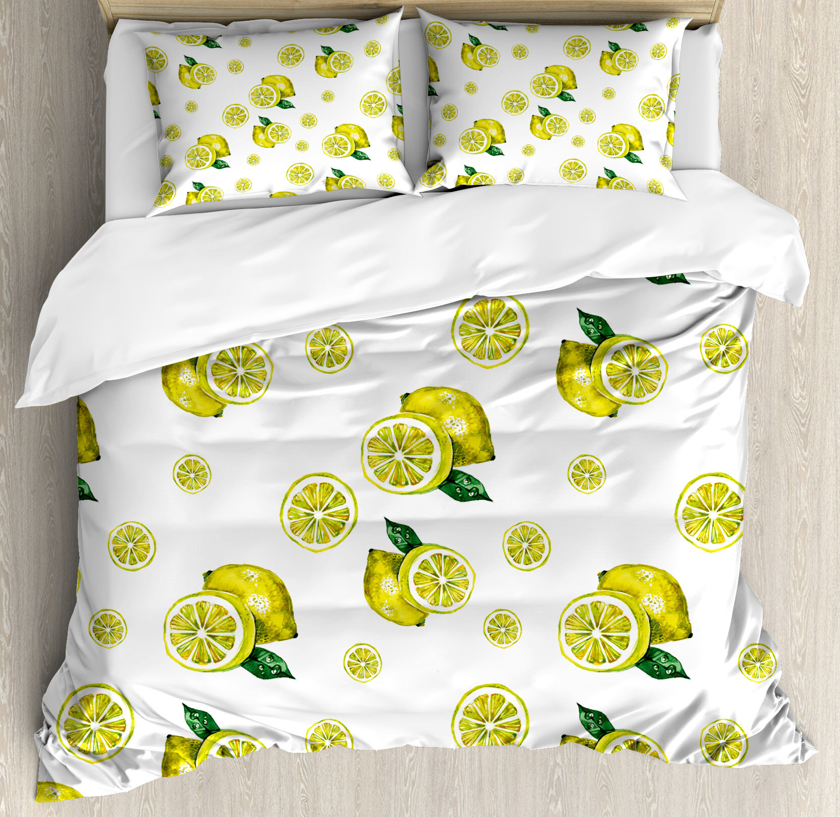 Ambesonne Modern Lemon Figures With Slices And Leaves Summer