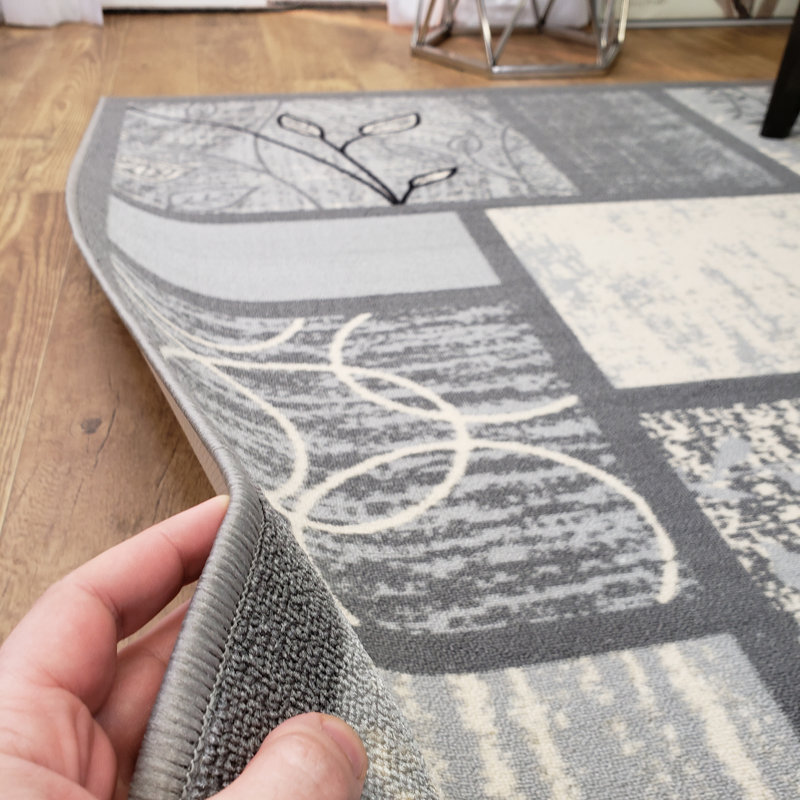 Orren Ellis Blandi Frame Bo Rubber Backed Gray Area Rug Rubber Backed Gray Area Rug