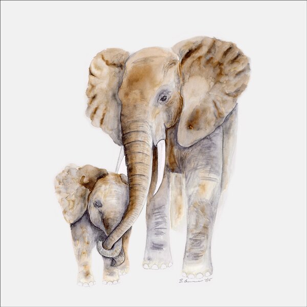 Mom and Baby Elephant Pair Metal Wall Art Decor 14 1/2" tall x 17" wide 
