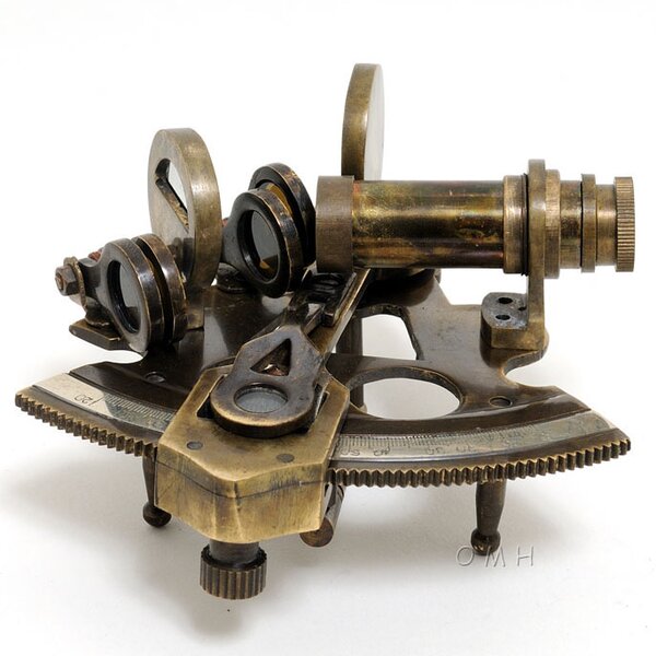 Antiquated Brass 5 Victorian Style Nautical Sextant in Glass-Topped Rosewood Display Case