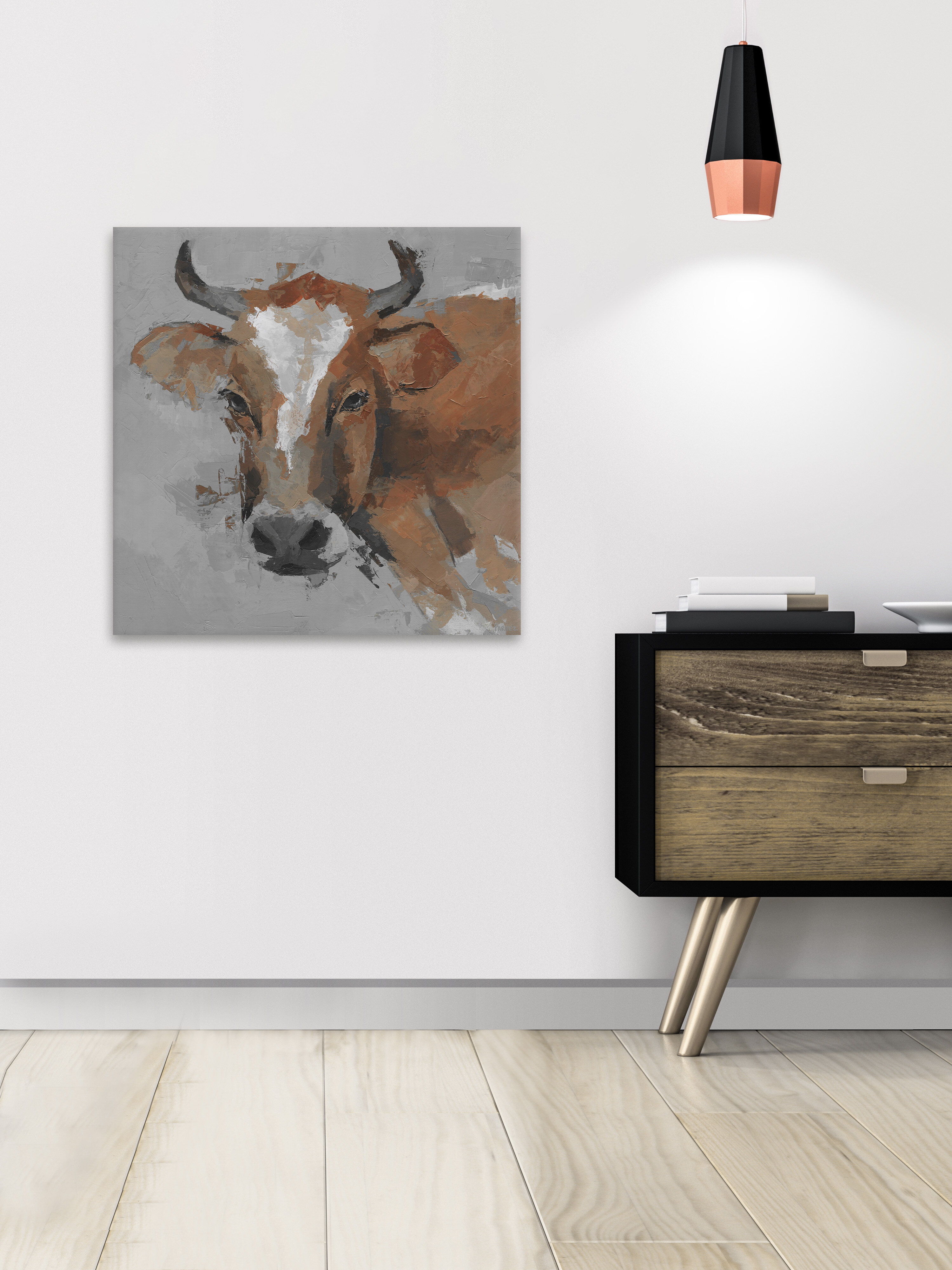 August Grove® Big Brown Cow by Parvez Taj - Painting on Canvas | Wayfair