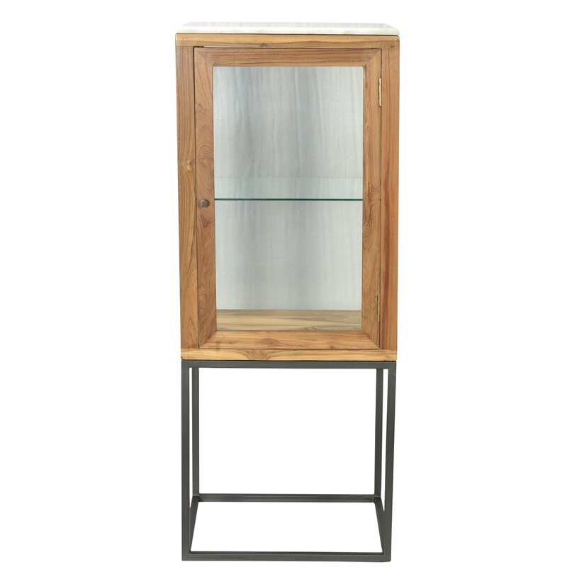 Bidkhome Small Iron Teak Glass Display Cabinet Wayfair