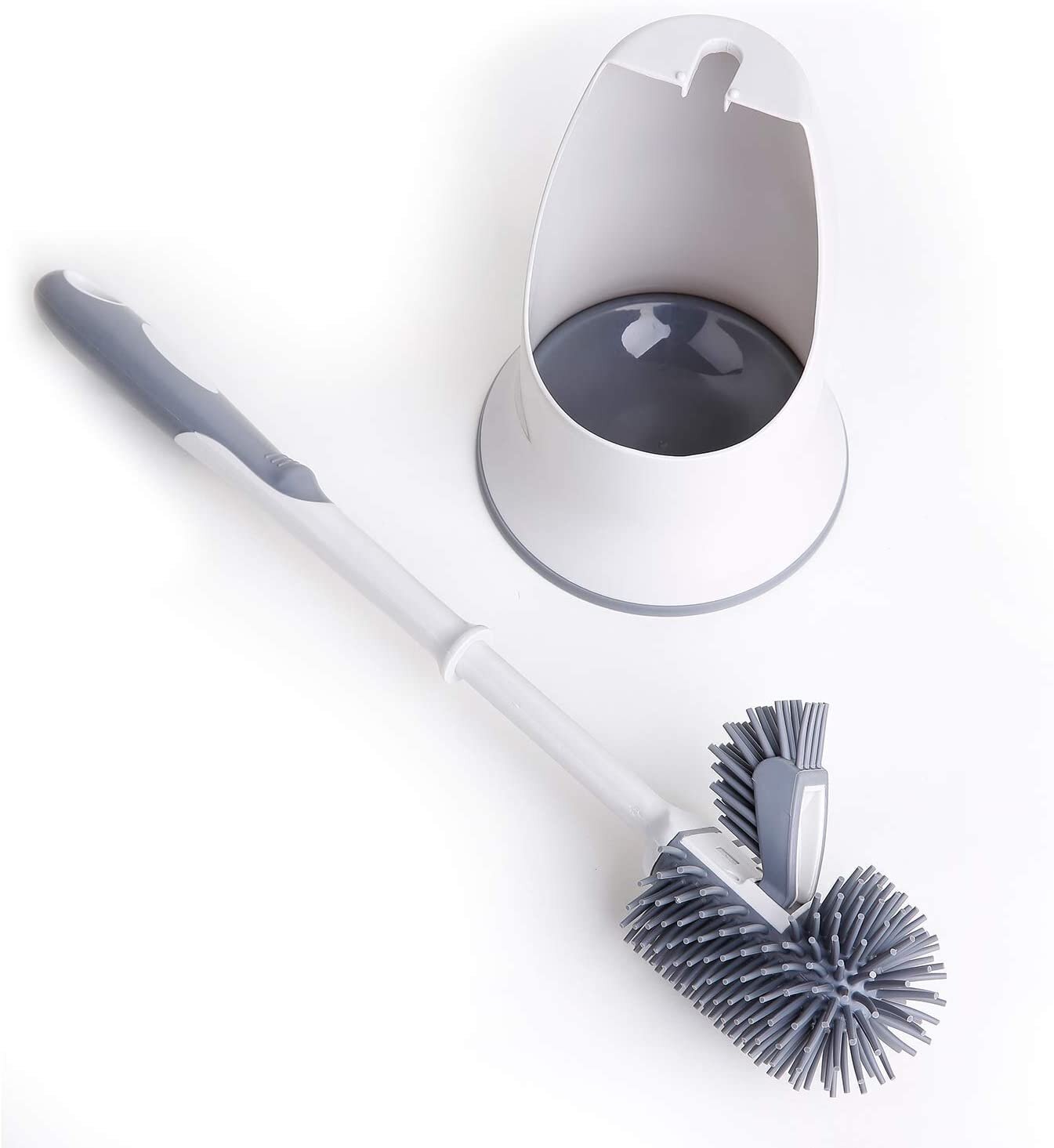 Toilet Brush Open Round Plastic Brushes And Holder Soft Grip Handle Modern Grey