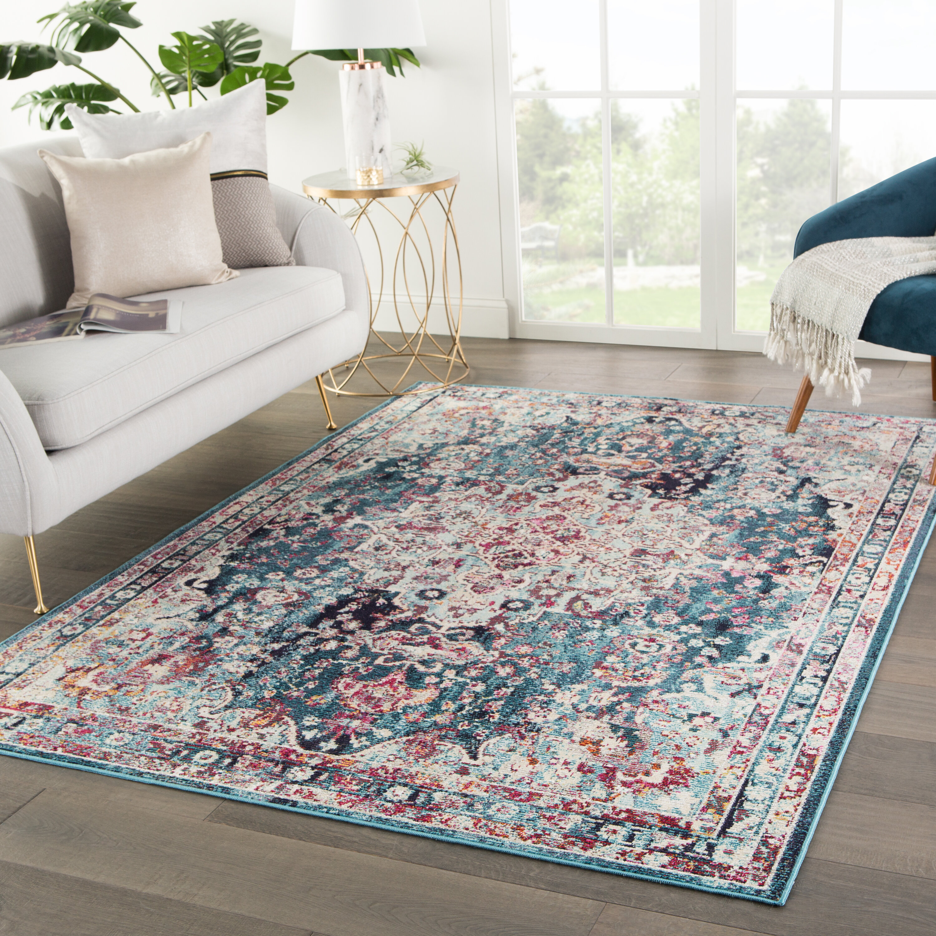 Bungalow Rose Aleena Medallion Teal Maroon Area Rug Reviews