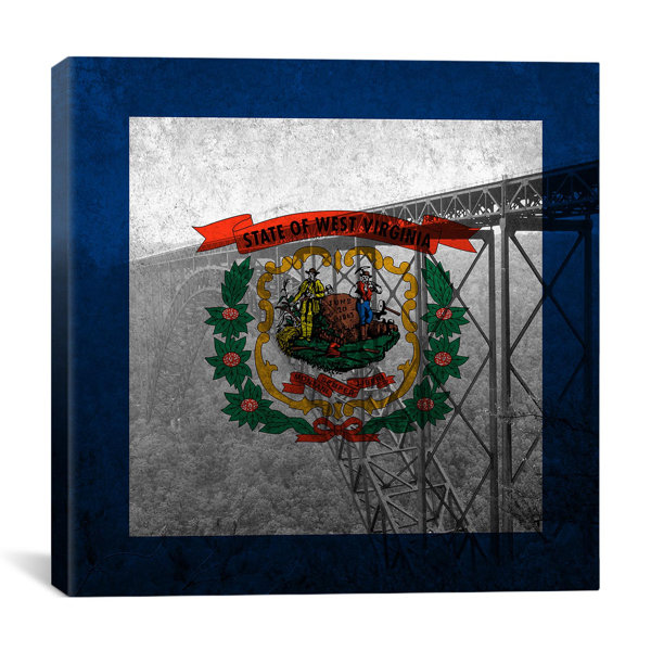 Winston Porter Flags West Virginia New River Gorge Bridge With Grunge Graphic Art On Wrapped Canvas Wayfair