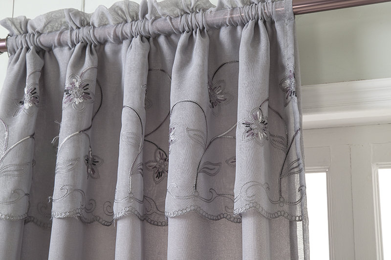August Grove Church Street Floral Embroidered Semi Sheer Rod