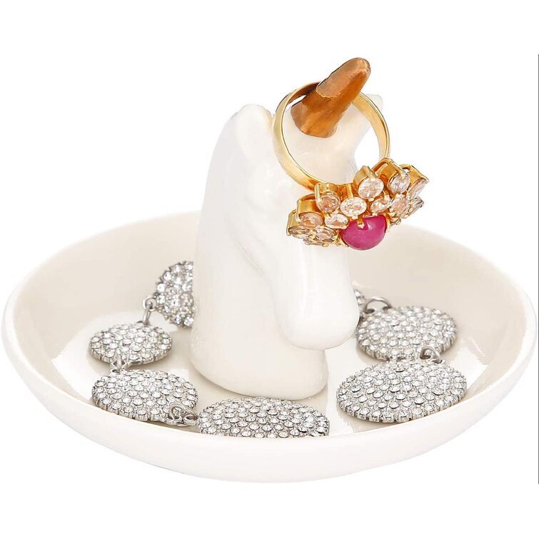 please read description White and Gold Bunny Ring Dish handmade ceramic jewelry holder-stock photo