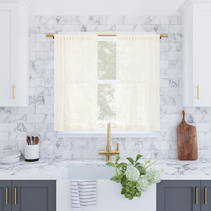 Archaeo Akari Slub Textured Linen Blend Semi-Sheer Rod Pocket Kitchen Curtain Tier Pair Size: 56" W x 36" L, Color: White