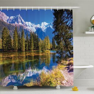 Lake Snow Covered Alps Fir Trees in Lake Serenity in Natural Paradise u00a0Shower Curtain Set
