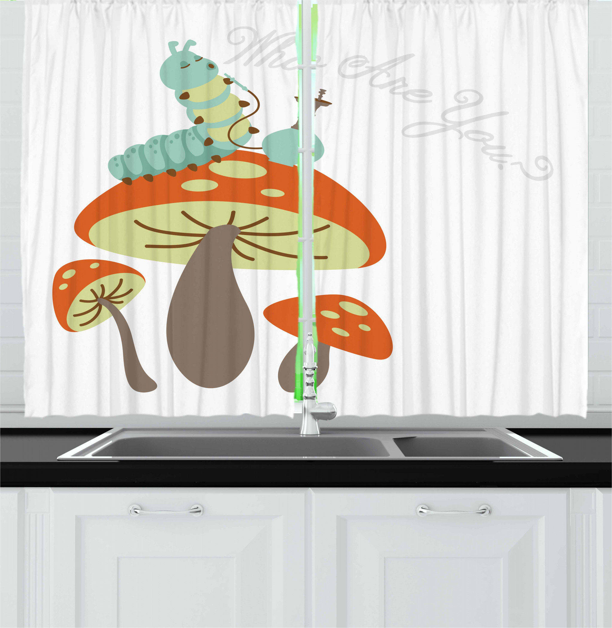 East Urban Home Alice In Wonderland 2 Piece Kitchen Curtain Set Wonderland 2 Piece Kitchen Curtain Set