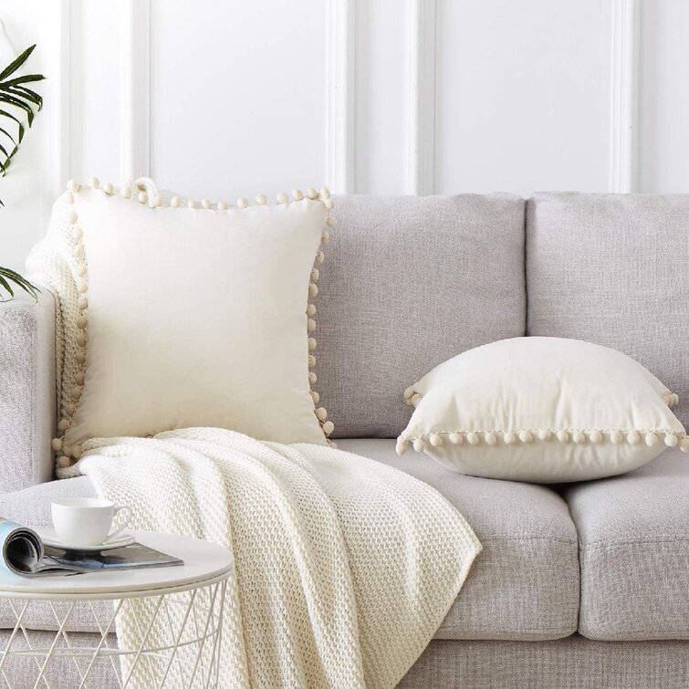 45*45cm Soft Particle Velvet Cushion Covers Pom-poms Pillowcase Home Sofa Decor 