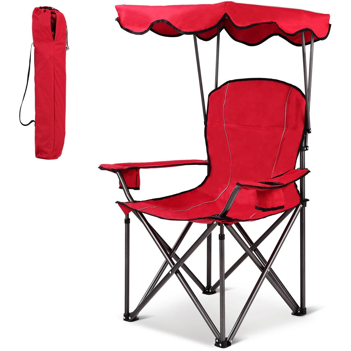 portable folding beach canopy chair with cup holdersred