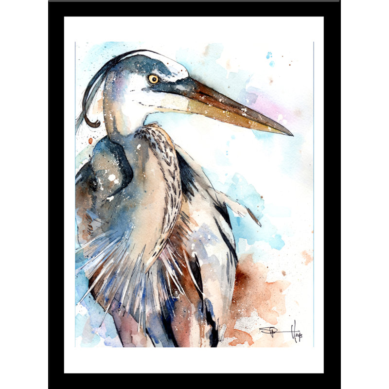Breakwater Bay Great Blue Heron Watercolor Painting Print On