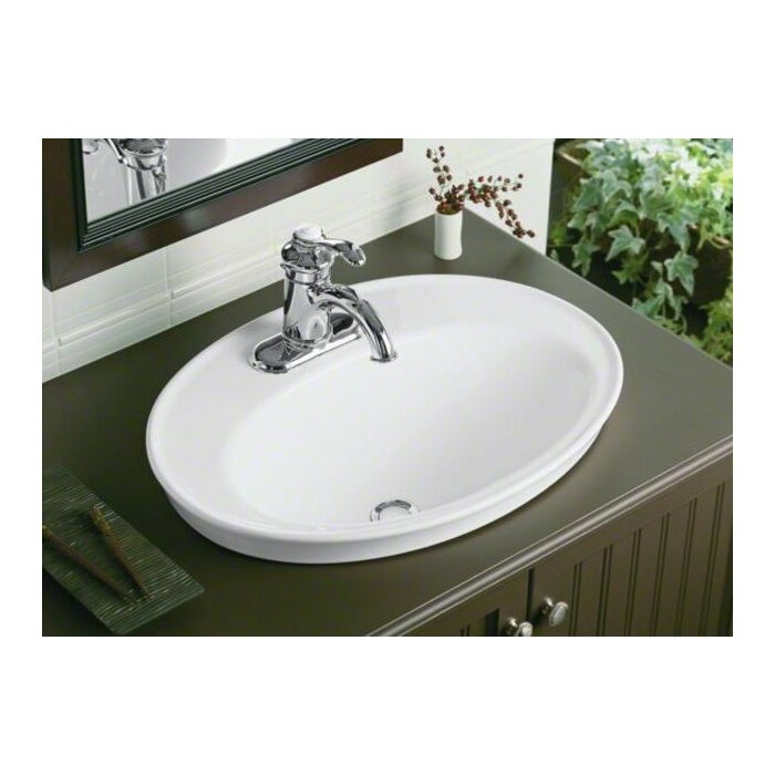 Serif Ceramic Oval Drop In Bathroom Sink With Overflow