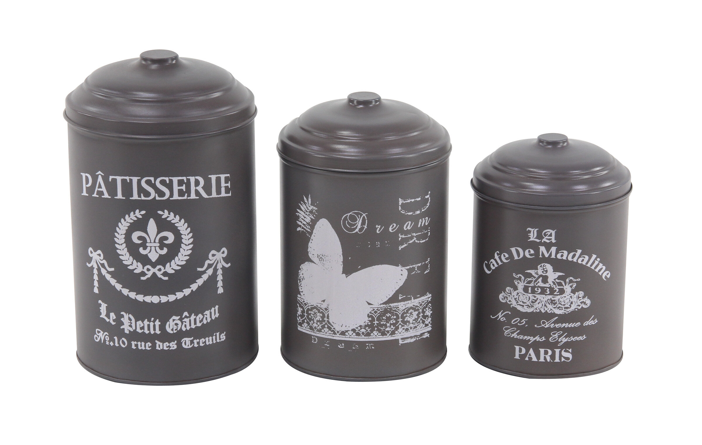 Juvale Black Marble Metal Tins with Lids 3 Sizes, 3 Pack Kitchen Canisters 
