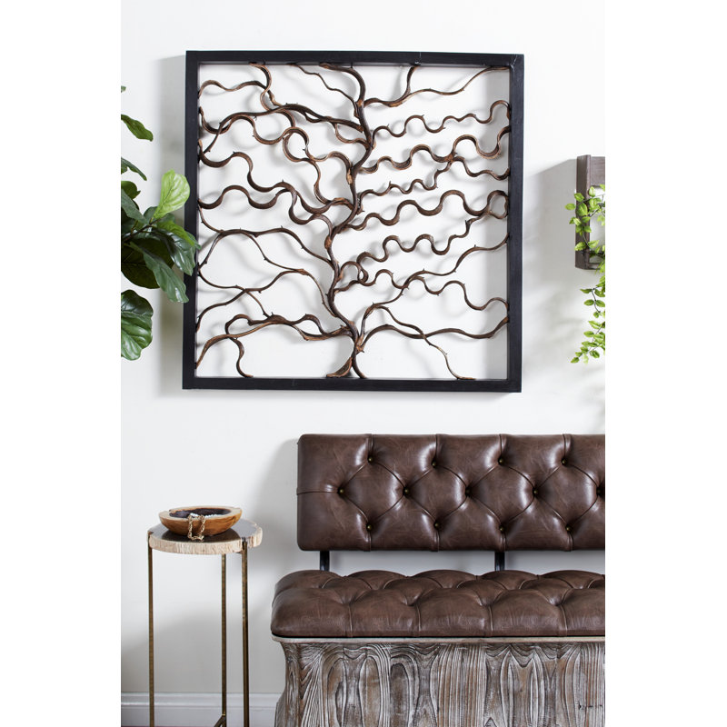 World Menagerie Square Bauhinia Branches And Teak Wood Wall Decor