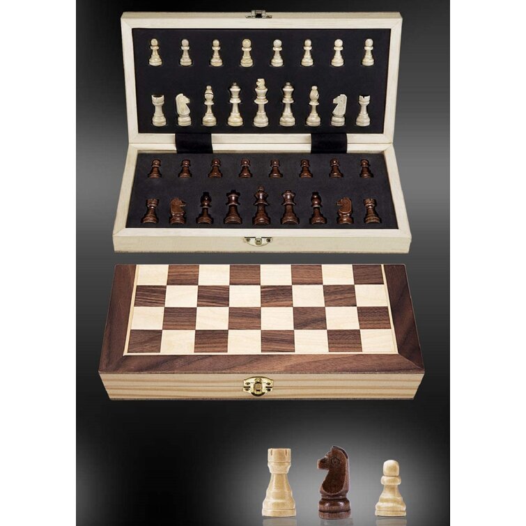 Wood Chess Magnetic Board Hand Crafted Folding Chessboard Portable Travel Game