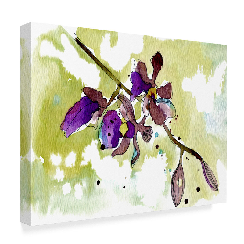 Winston Porter Purple Orchids On Green Watercolor Painting Print