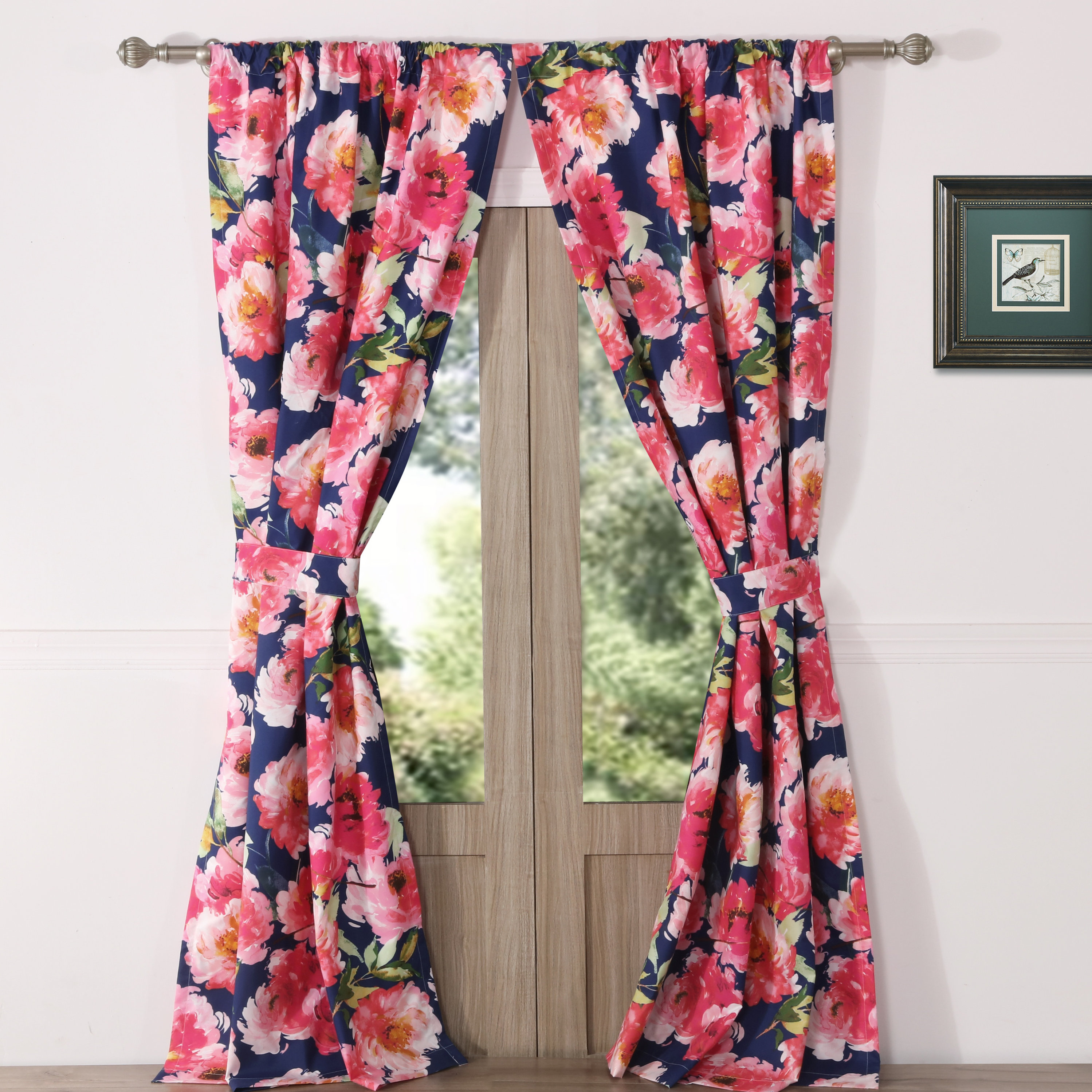 Winston Porter Deloera Floral Semi Sheer Rod Pocket Curtain Panels