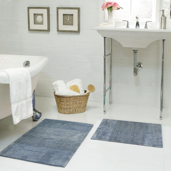 2 PC Rug Set 100% Cotton Chenille Reversible Plush Bathroom Bedroom SPA WHITE 