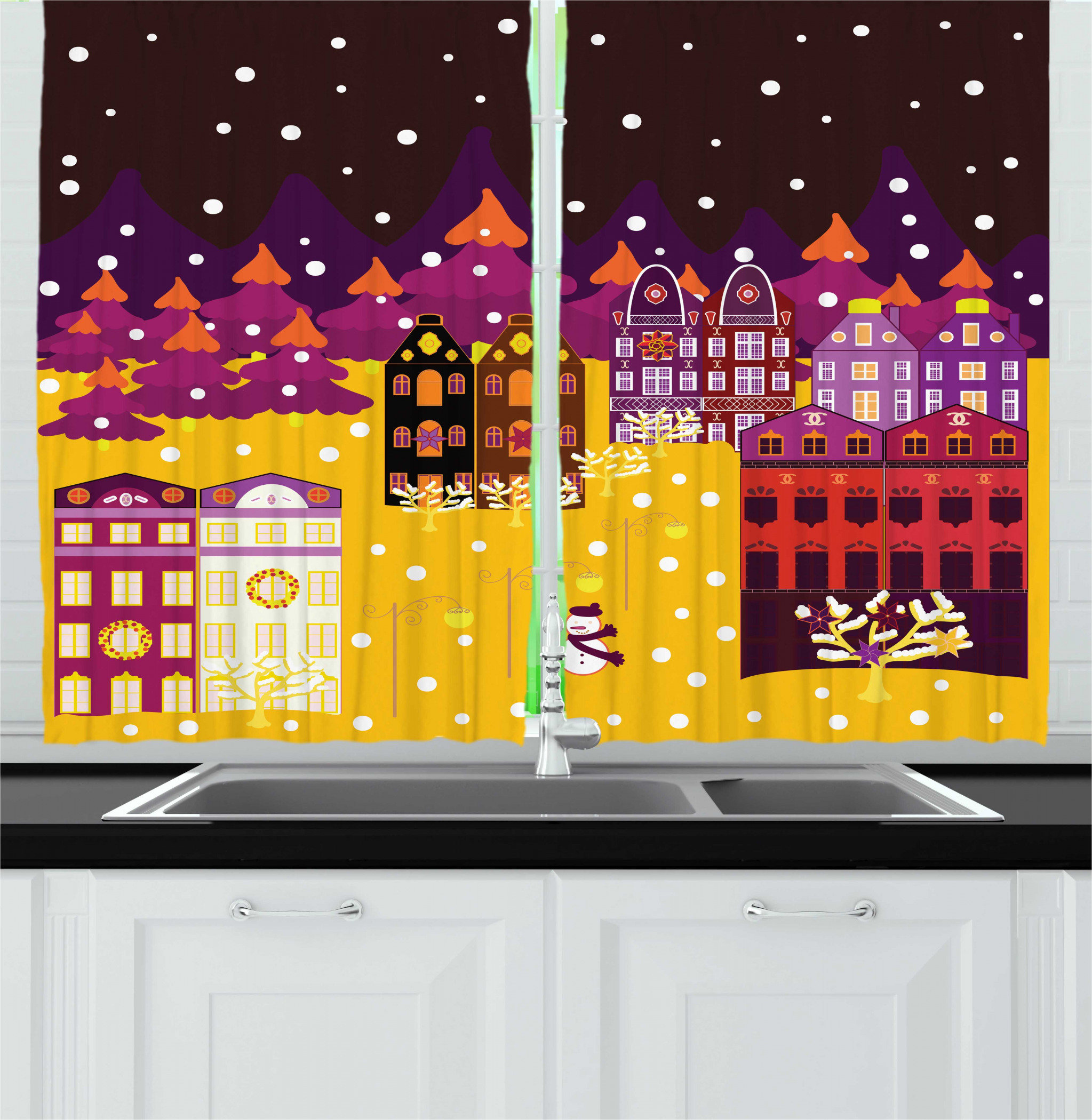 East Urban Home 2 Piece Snow Colorful Old European Houses Snow Colorful Old European Houses