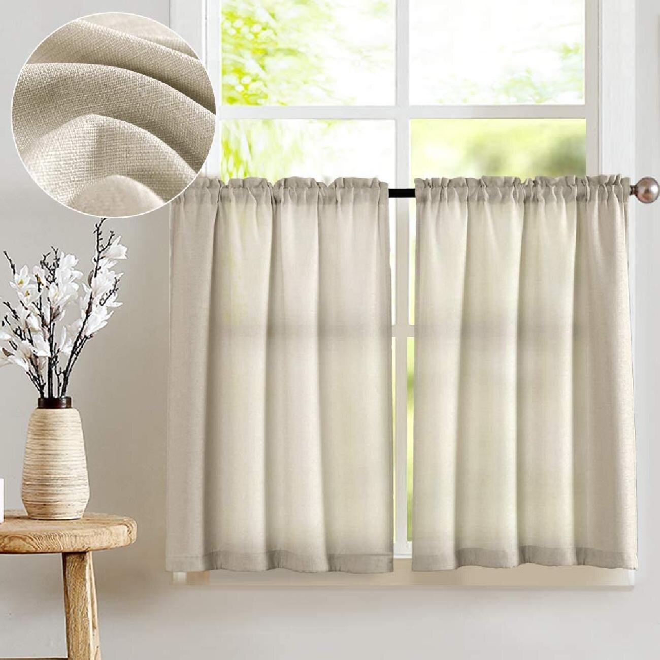 Eider Ivory Kitchen Curtains Semi Sheer Short Curtains For Small Window Weave Cafe Curtains Tier Curtains 2 Panels Wayfair