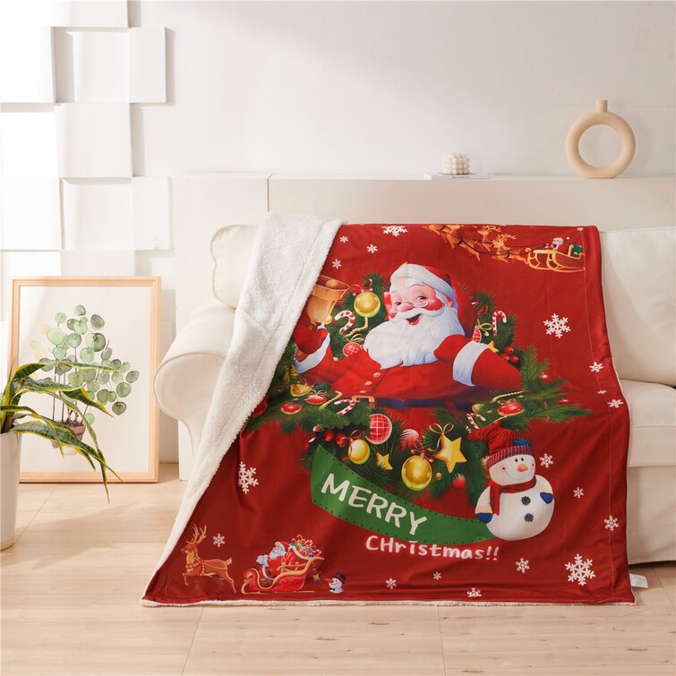 Merry Christmas Llamas & Trees Soft Decorative Christmas Holiday Plush Throw Blanket with Micromink Sherpa Reverse 