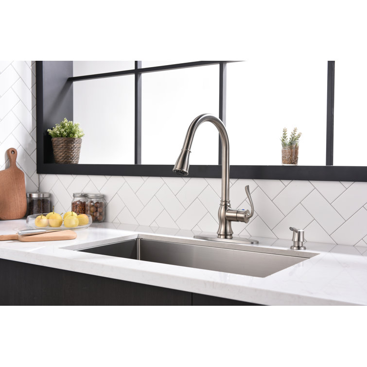 Pull Down Single Handle Kitchen Faucet with Soap Dispenser