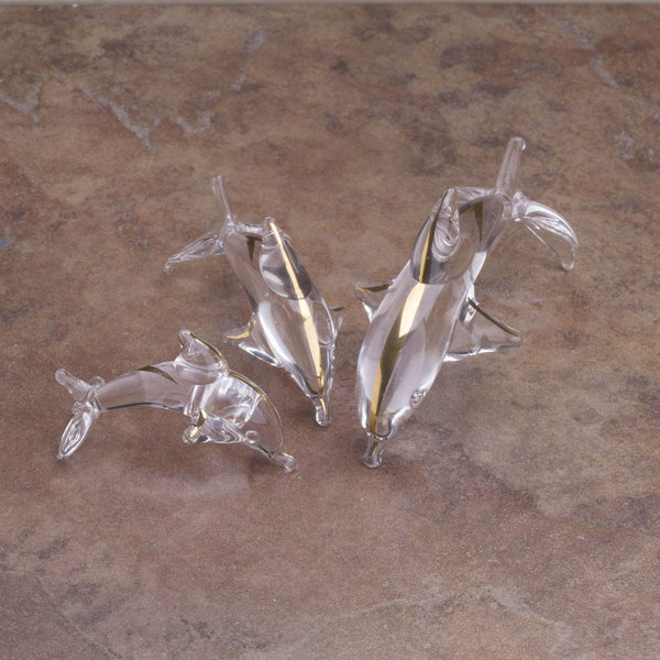 Rosecliff Heights Lujan Ethereal Dolphin Trio Blown Glass 3 Piece Figurine Set Wayfair