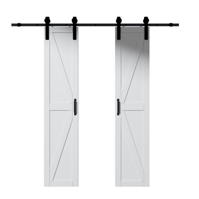 (incomplete) Solid + Manufactured Wood Prefinished Double Barn Door with Installation Hardware Kit