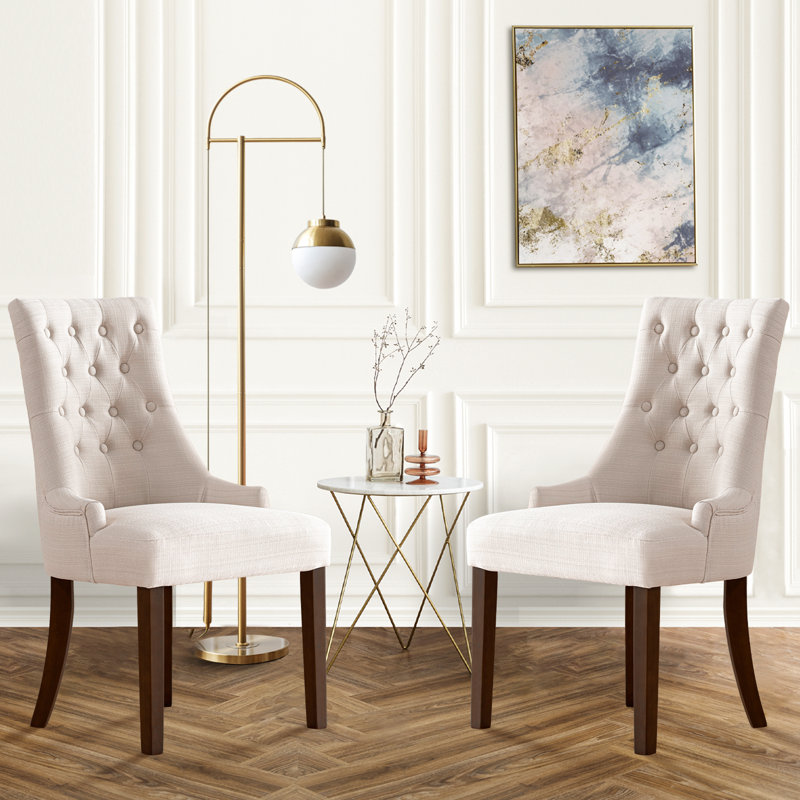 (set of 2) Aalbert Tufted Wing Back Parsons Upholstered Dining Chair Side Chair Upholstery Color: Beige
