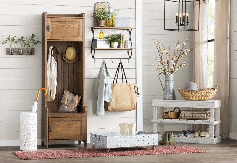 Laurel Foundry Modern Farmhouse Barnwood 8 Pair Shoe Storage Bench