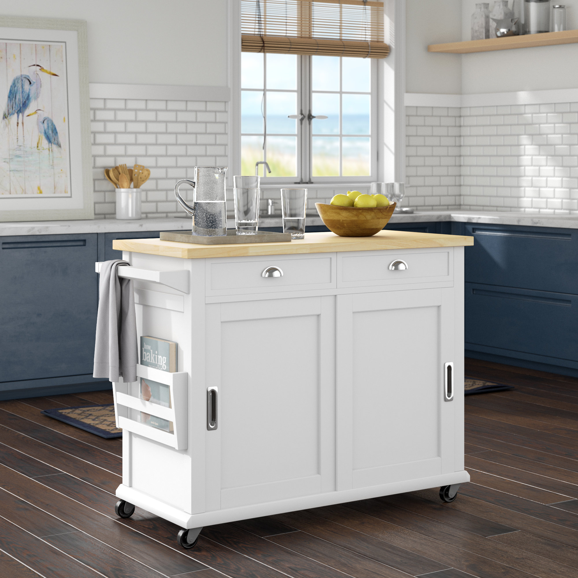 Red Barrel Studio Aonesty 48 Wide Rolling Kitchen Cart With Solid   Aonesty 48 Wide Rolling Kitchen Cart With Solid Wood Top 