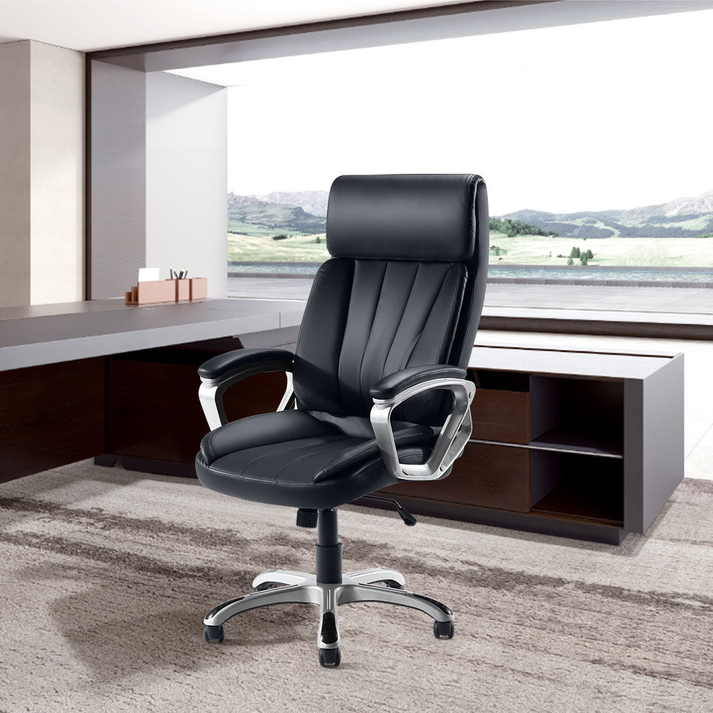 Latitude Run Executive Office Chair With Padded Armrests High Back Pu Leather Swivel Racing Desk Chair Big And Tall Computer Office Chair 285lb With Casters Black Wayfair Ca