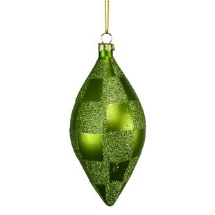 Glass Ornament Tear Drop Small Size Color GREEN 6 pcs 
