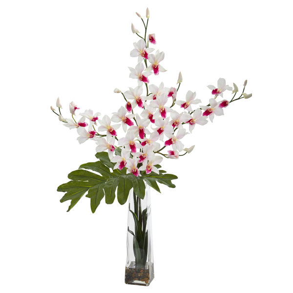 Bay Isle Home Artificial Dendrobium Tropical Orchids Floral Arrangement In Vase Wayfair