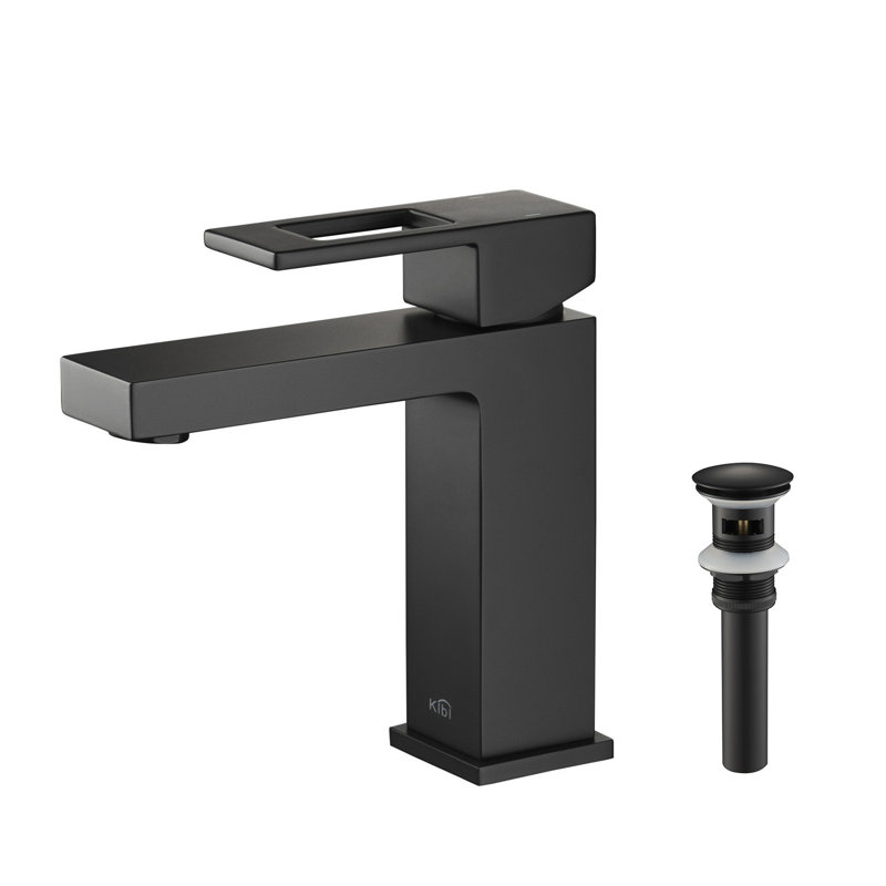 Kibi Usa Cube Brass Handle Single Hole Bathroom Faucet With Drain