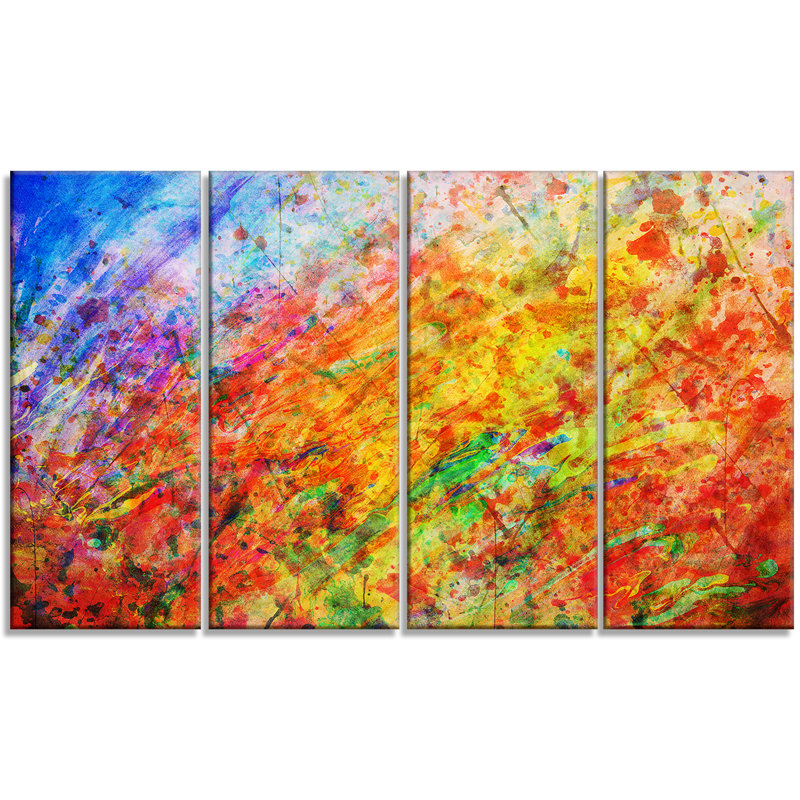 Designart Stain Abstract 4 Piece Painting Print On Wrapped