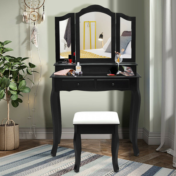 Rosdorf Park 4 Drawers Wood Mirrored Vanity Dressing Table ...