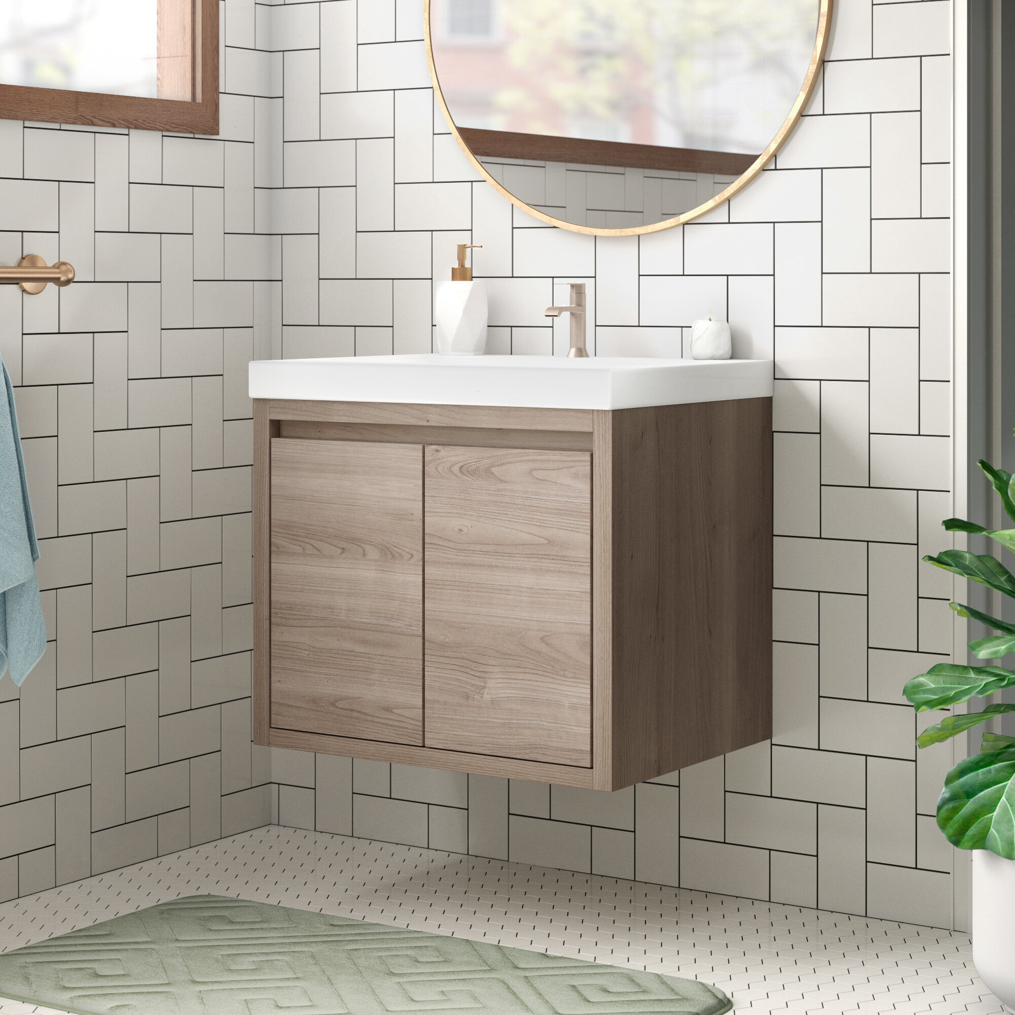20" Bathroom Vanity Set with Mirror Single Sink Modern Wall Mount Cabinet table